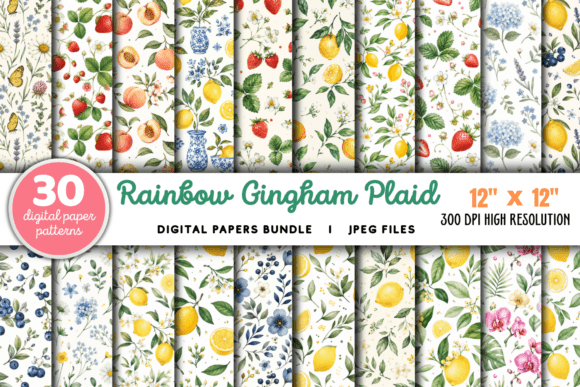 Download Rainbow Gingham Plaid Digital Papers - Rain Collection