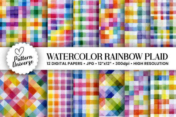 Download Watercolor Rainbow Plaid Pattern - Rain Collection