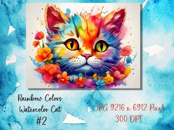 Download Rainbow Colors Watercolor Cat # 2 - Rain Collection