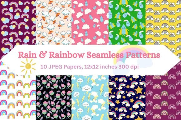 Download Whimsical Rain and Rainbow Patterns - Rain Collection
