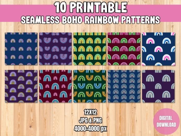 Download Seamless Boho Rainbow Patterns - Rain Collection
