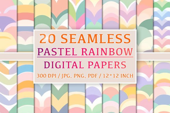 Download 20 Seamless Pastel Rainbow Patterns - Rain Collection