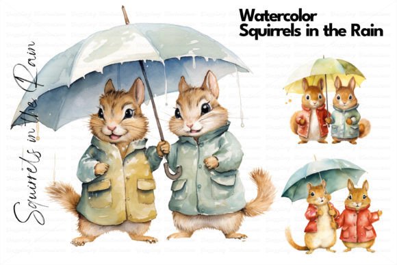 Download Watercolor Squirrels in the Rain - Rain Collection