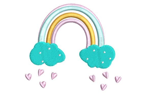 Download Sweet Pastel Rainbow and Clouds with Hearts Embroidery Design - Rain Collection