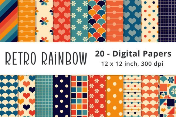 Download Retro Rainbow Color Scrapbooking Papers - Rain Collection