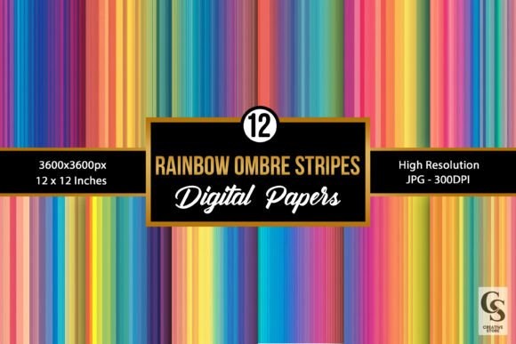 Download Rainbow Ombre Stripes Digital Paper - Rain Collection