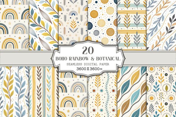 Download Boho Rainbow &amp; Botanical Seamless Paper - Rain Collection