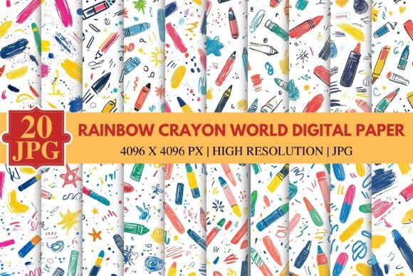 Download Rainbow Crayon World Digital Paper - Rain Collection