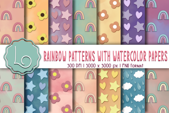 Download Rainbow Patterns with Watercolor Papers - Rain Collection