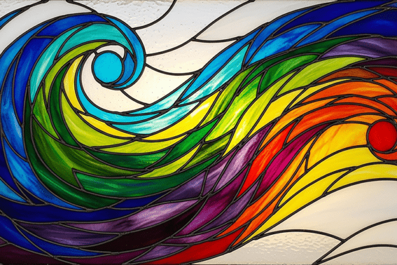 Download Stained Glass Swirling Rainbow Colors - Rain Collection