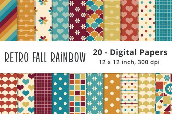 Download Retro Fall Rainbow Color Scrapbook Paper - Rain Collection