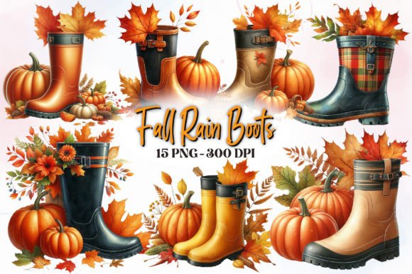 Download Fall Rain Boots Watercolor Clipart - Rain Collection
