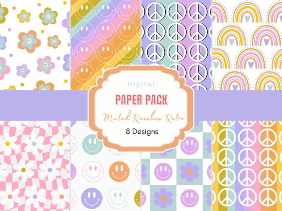 Download Muted Rainbow Retro Digital Paper Pack - Rain Collection