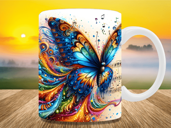 Download Rainbow Splash Music Butterfly Mug Wrap - Rain Collection