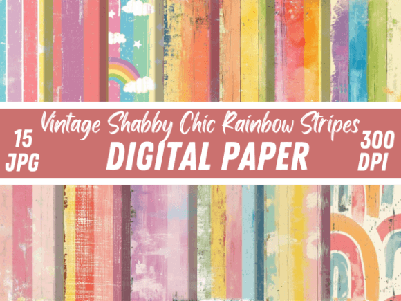 Download Distressed Shabby Chic Rainbow Stripes - Rain Collection