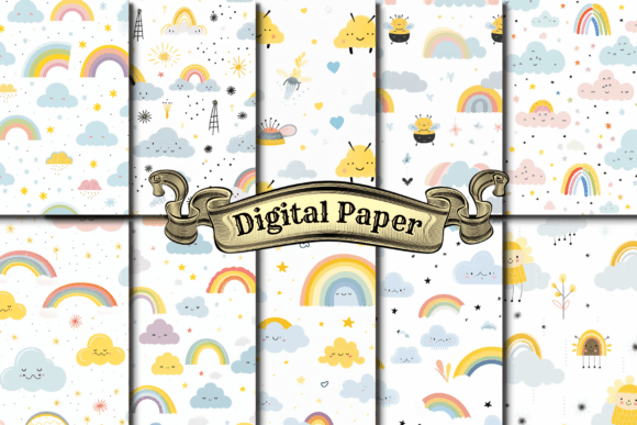 Download Rainbow Pastel Digital Papers - Rain Collection